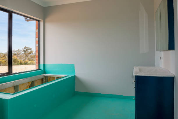 residential home interior with insulation and plasterboard and water proofing